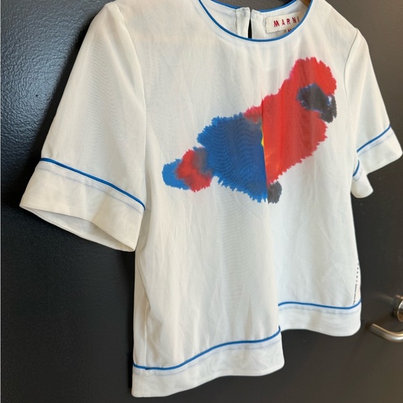 Marni size 8 EUC “Summertime 🦜” Saturday morn shear poly/cotton slight crop rare - Picture 3 of 16